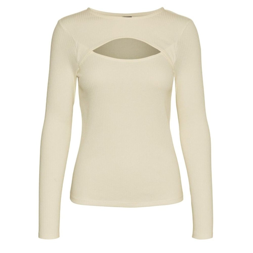 New VERO MODA Polly Cutout Ribbed Knit Top Women's Medium White Long Sleeve
